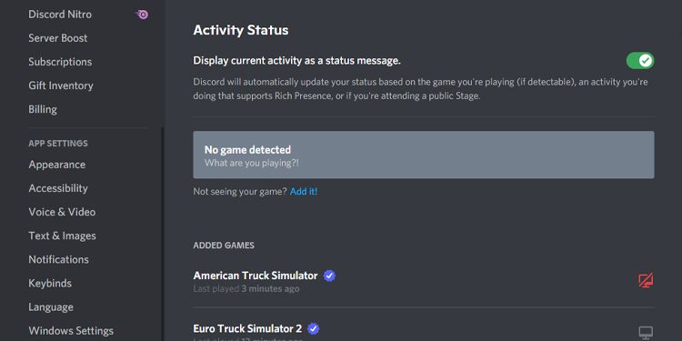 setting activity status manually on Discord