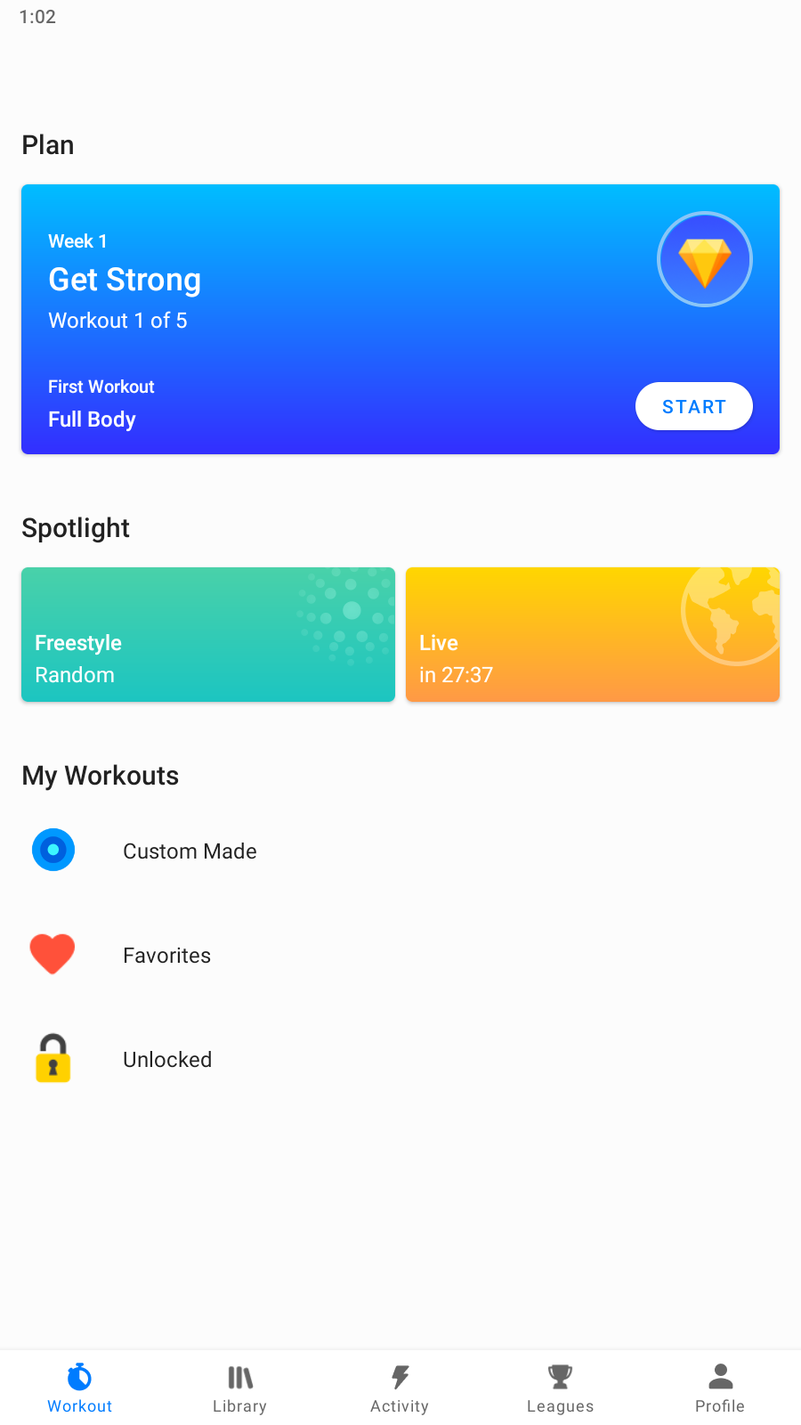 User dashboard in the Seven app