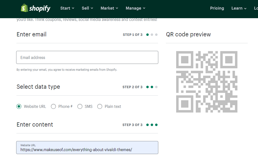 Shopify QR Code generator screenshot