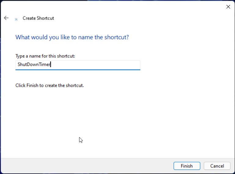 shutdown timer shortcut name