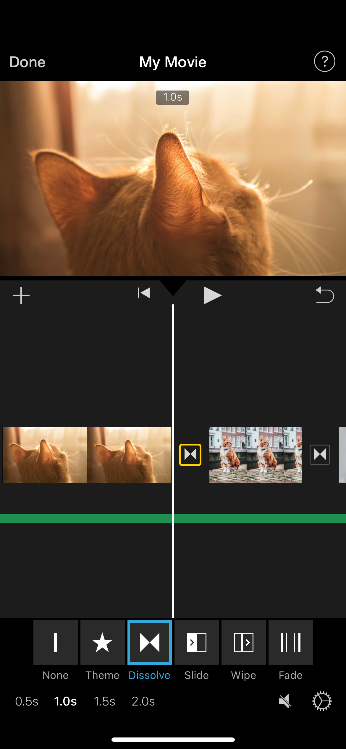 change slideshow transition in iphone imovie