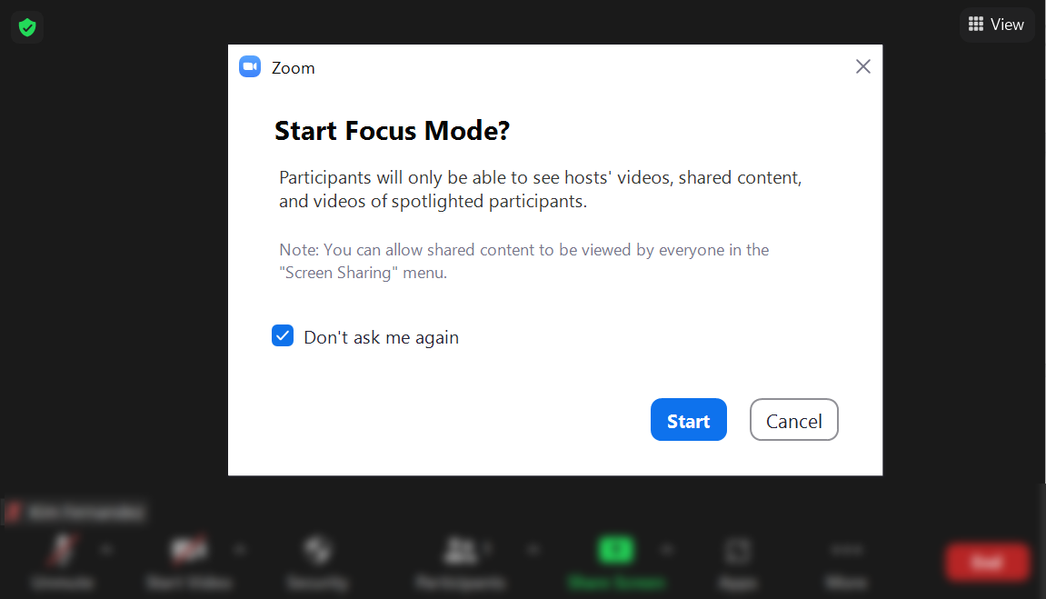 start focus mode popup window
