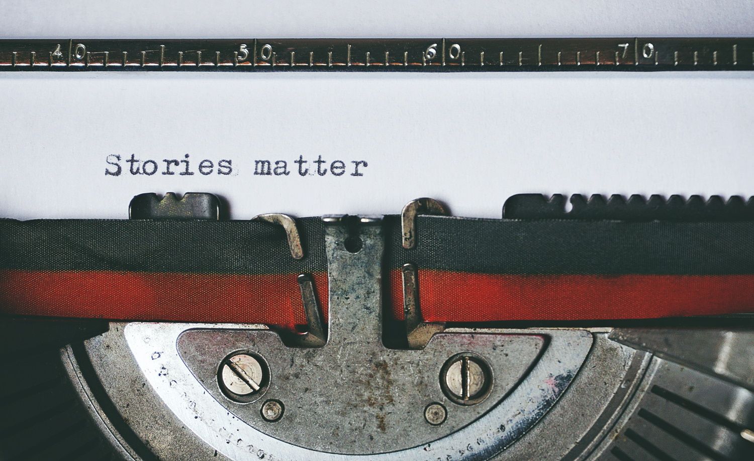 stories matter typed on a typewriter