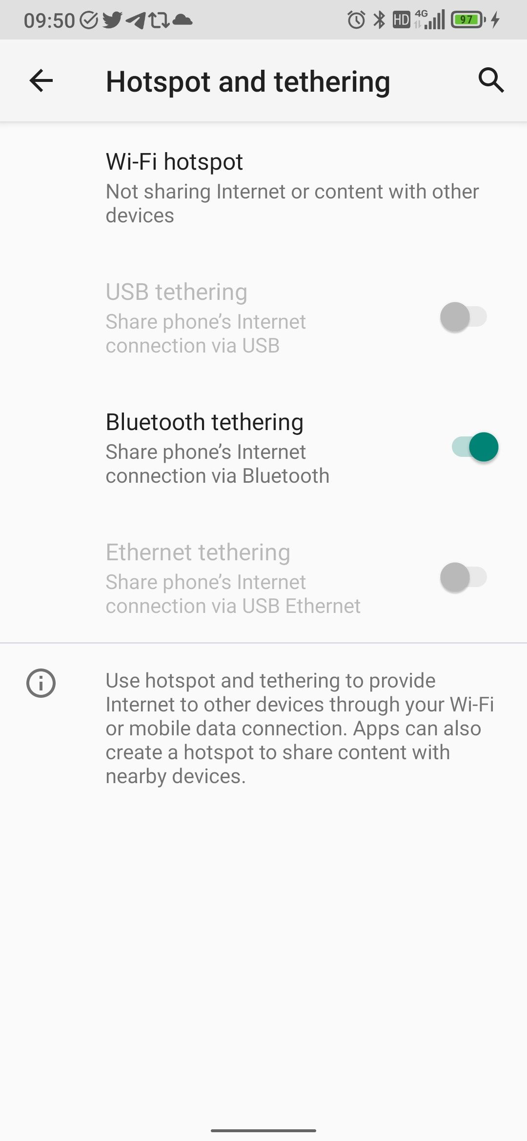 اتصال به اینترنت با بلوتوث روشن است