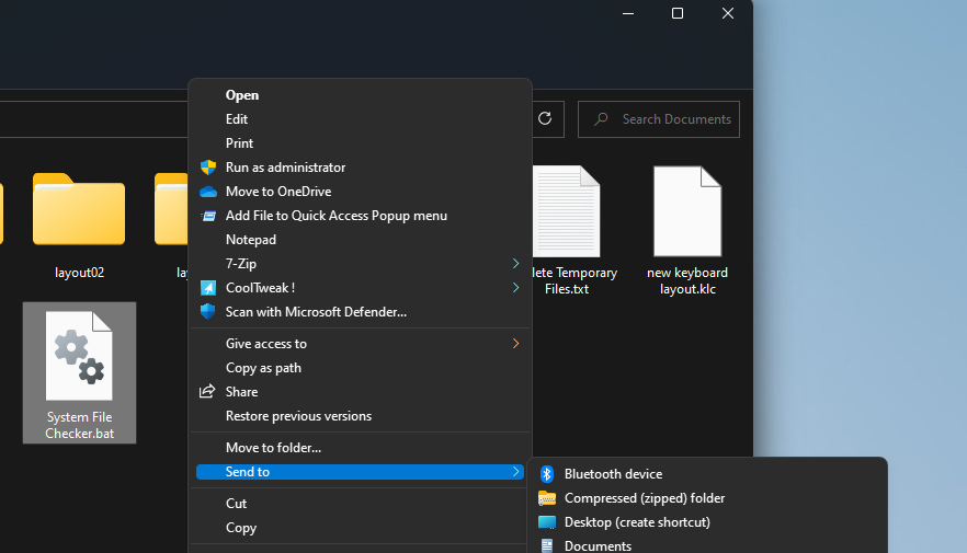 The Desktop (create shortcut) option 