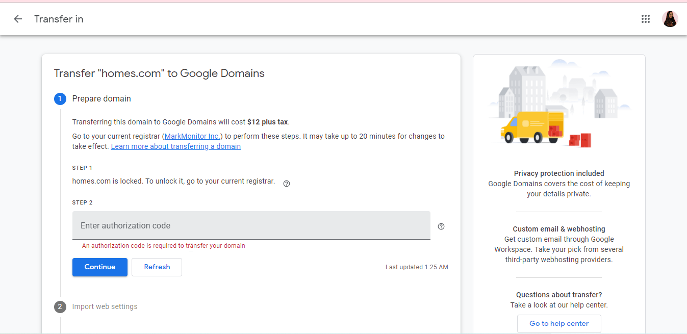transferring a domain into google domain