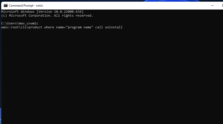 The uninstall software Command Prompt command