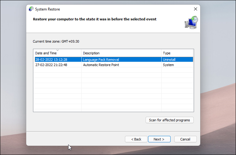 use restore points perform system restore