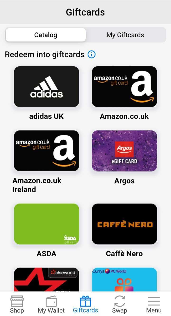 verso app giftcard list screenshot
