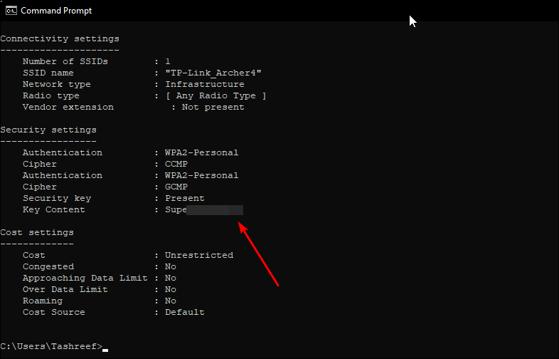 view wi fi password command prompt