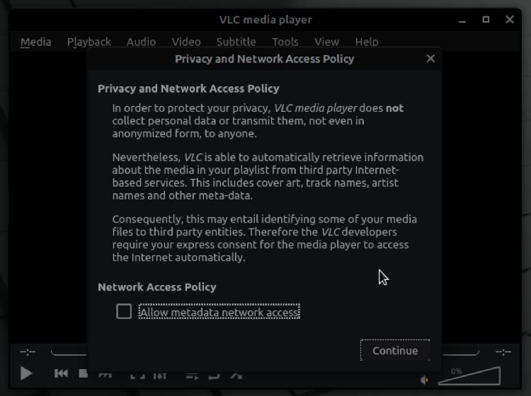 VLC initial screen on Linux