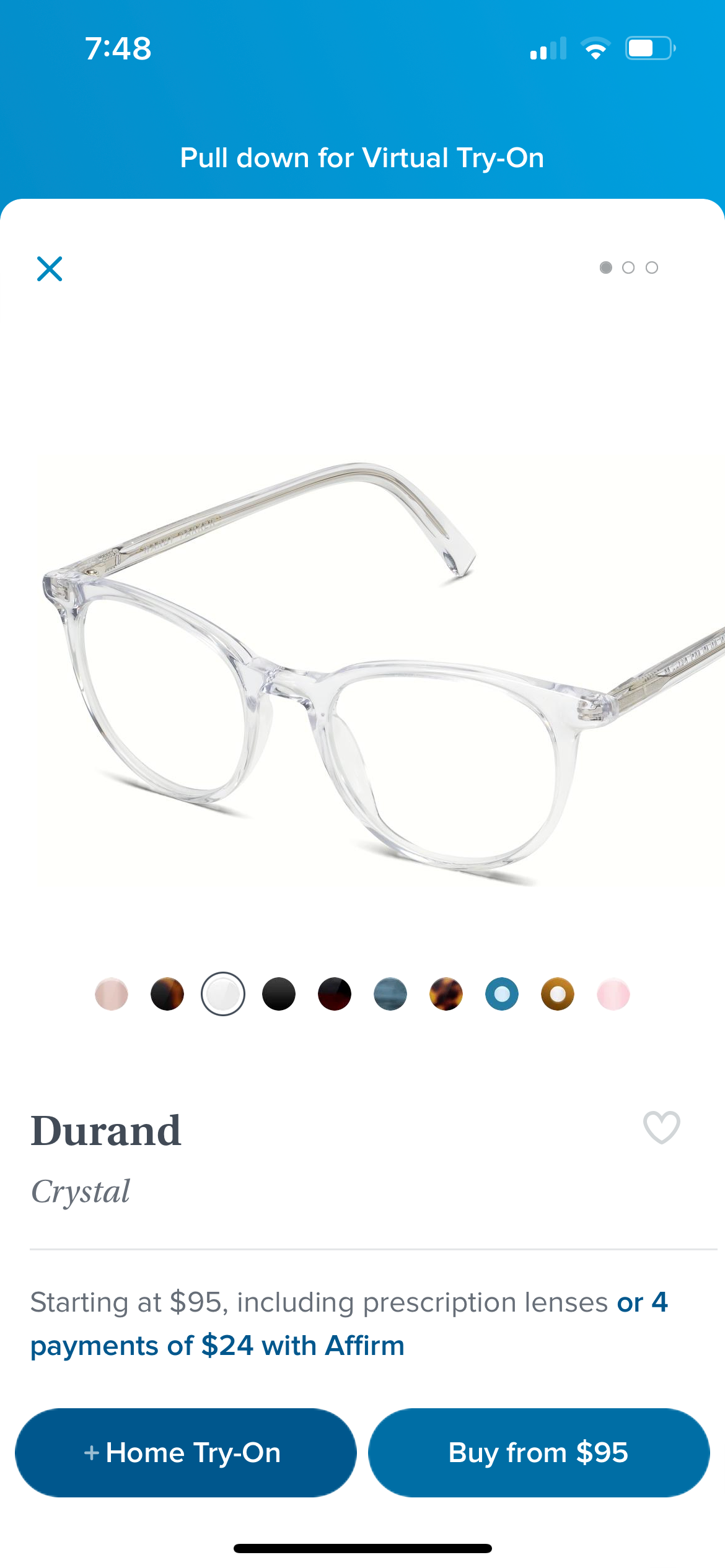 warby parker app product info