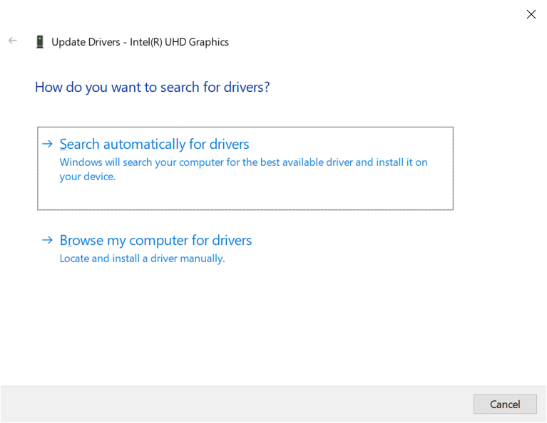 automatic driver search for intel display adapter