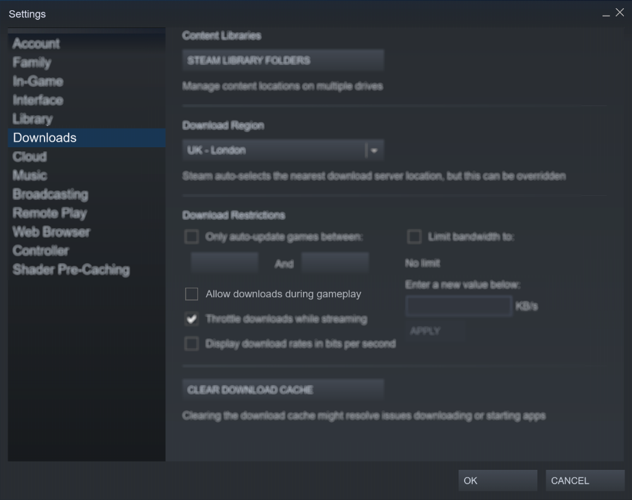Stop downloads on Steam while playing games