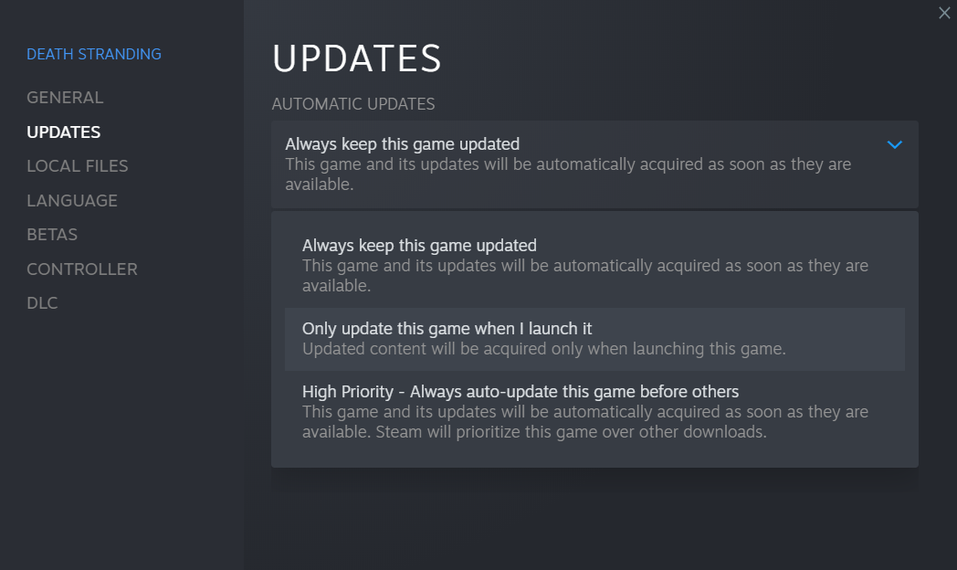 Manage Steam updates