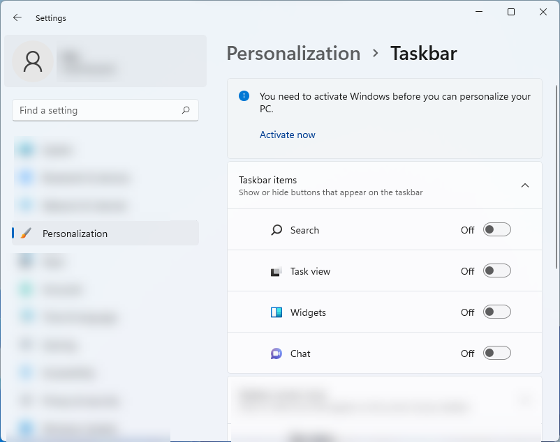 windows taskbar settings