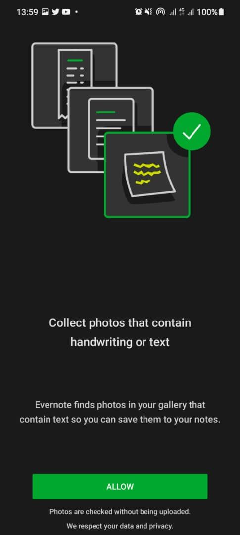 Screenshot of Evernote showing Collect Photo feature