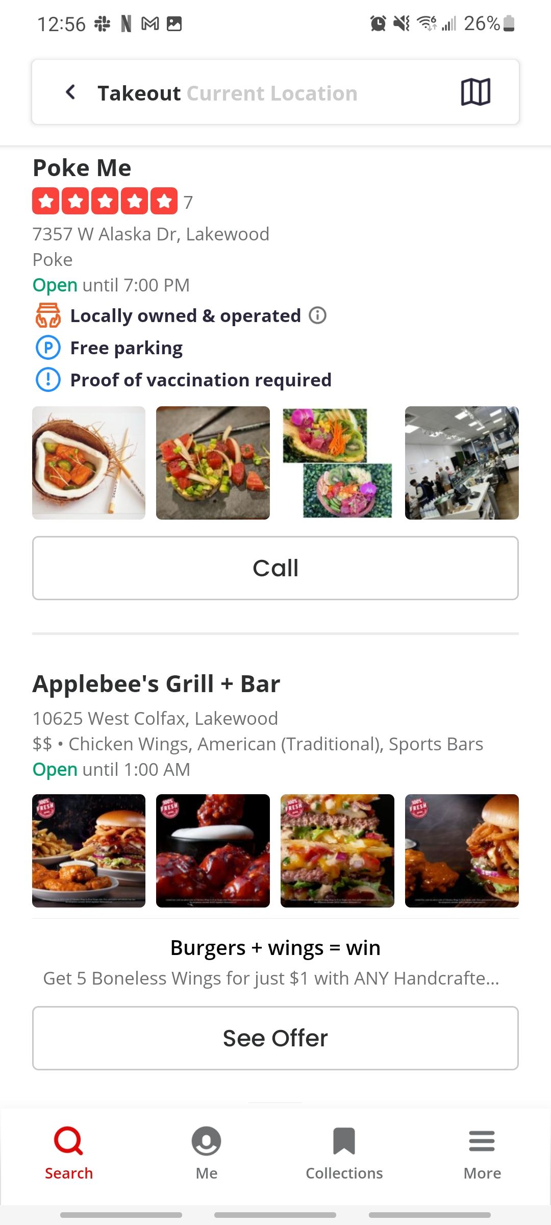 yelp app takeout results near me