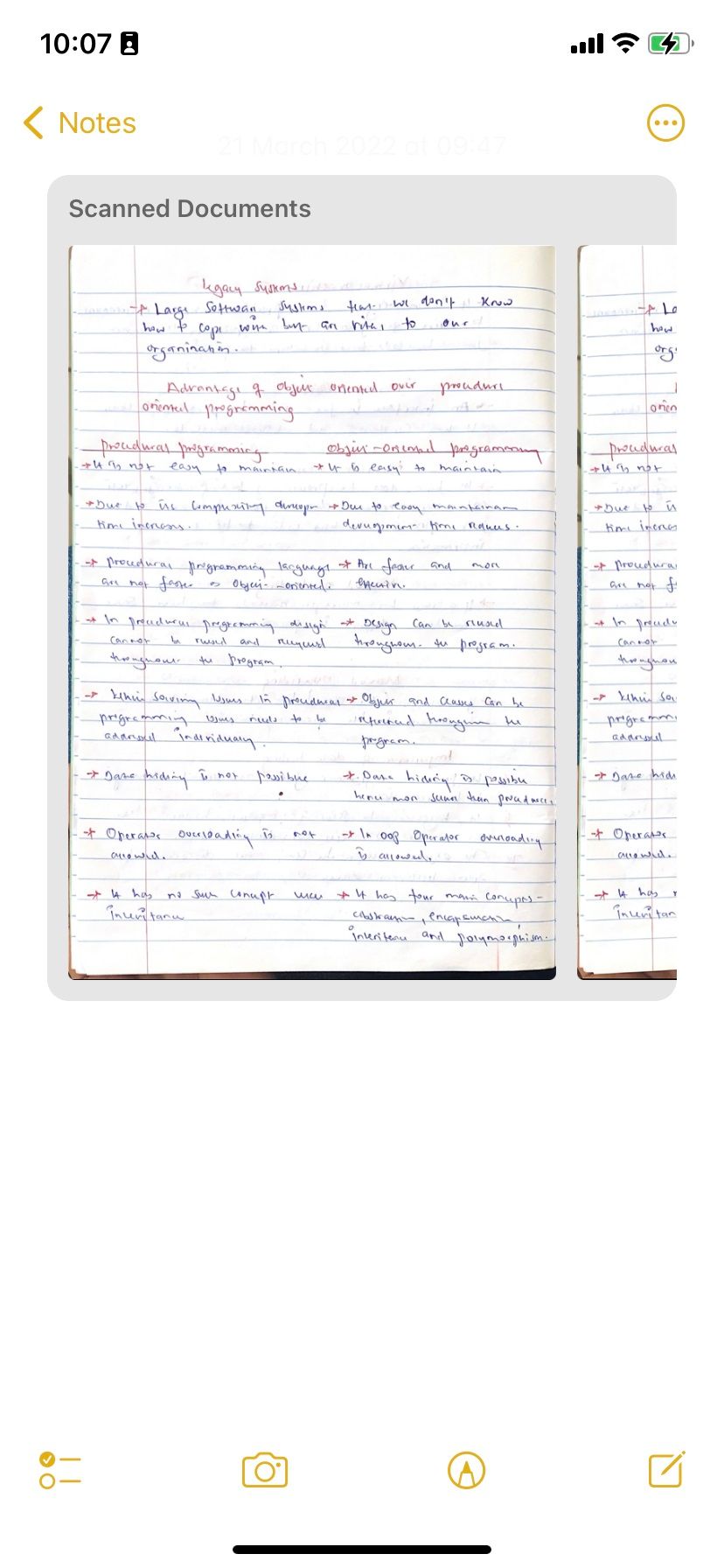Preview of a scanned note with multiple pages