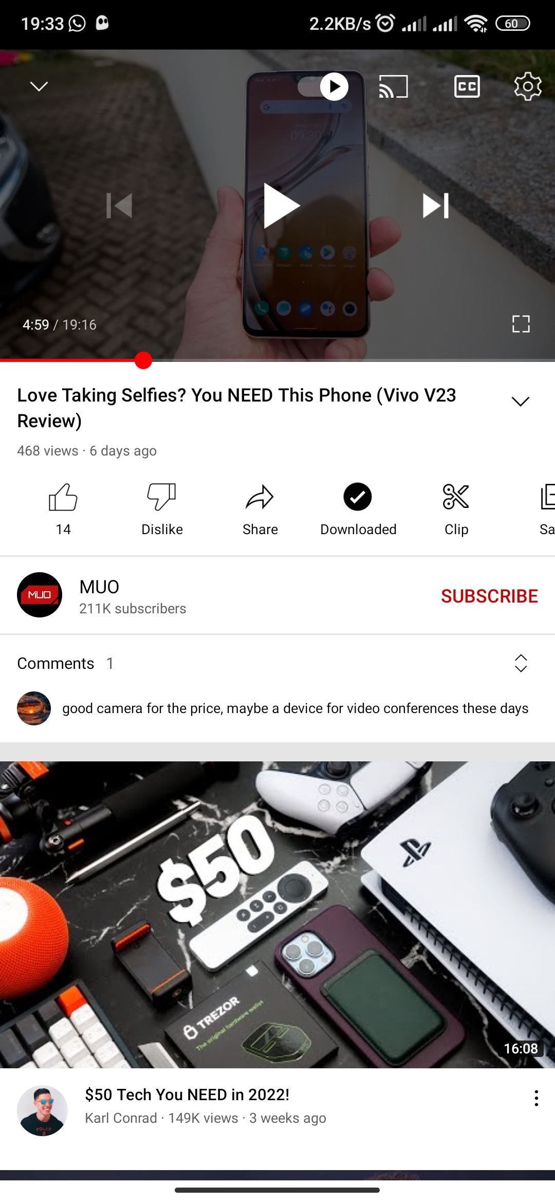 An offline video in YouTube's mobile app on Android