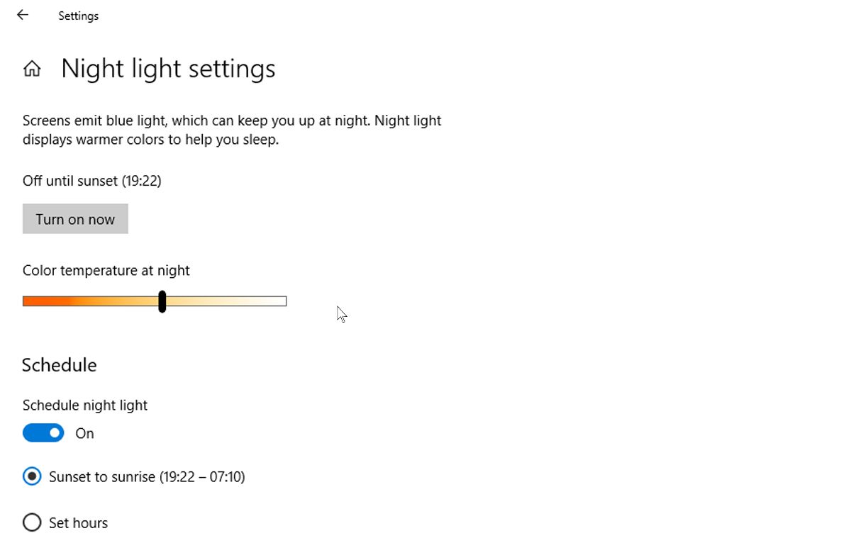 Customizing Night light feature on Windows 10