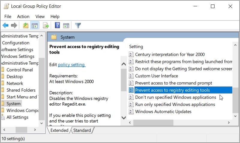 Enabling the Registry Editor Via the Local Group Policy Editor