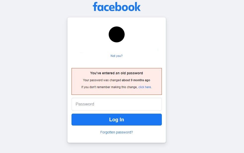 Facebook Showing that Password Has Been Changed Previously
