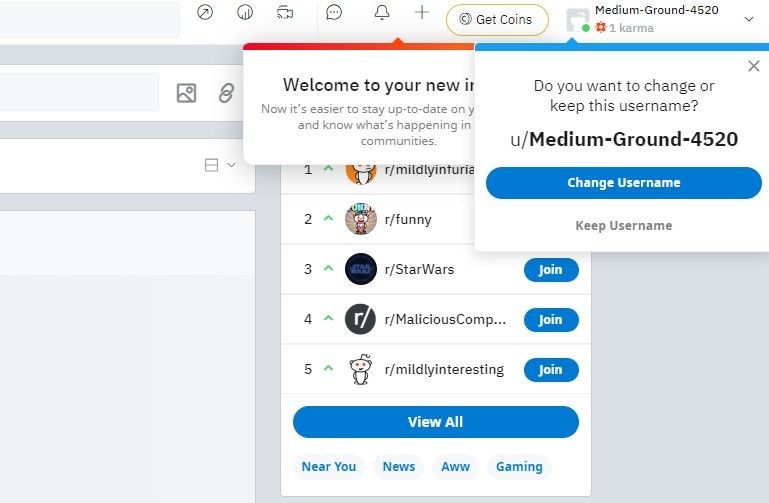 Initial Popup to Change Reddit Username During First Sign in