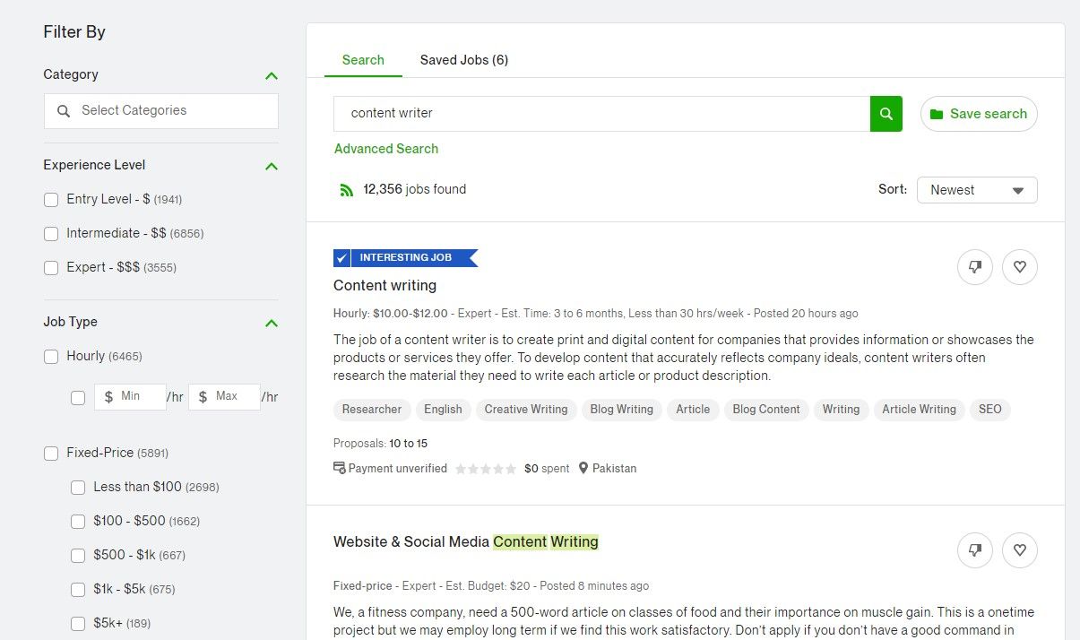Looking for Available Jobs on Upwork