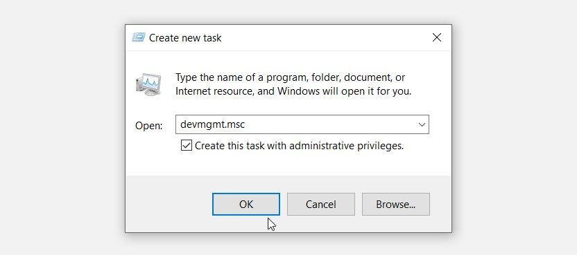 Opening the Device Manager with Administrative Privileges (via the Task Manager)