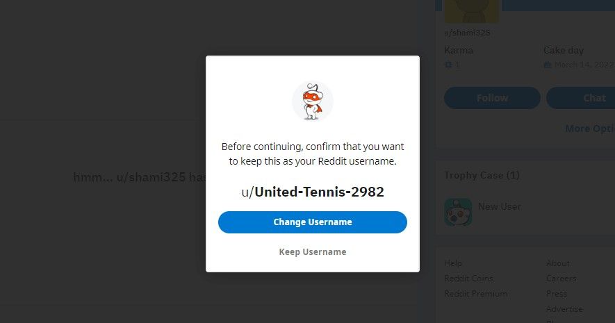 Can You Change Your Reddit Username The Rules Explained   1 Pop Up To Change Reddit Username Or Keep The Randomly Assigned One On Reddit Website 