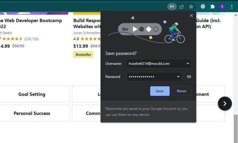 Popup to Save Login Information in Chrome