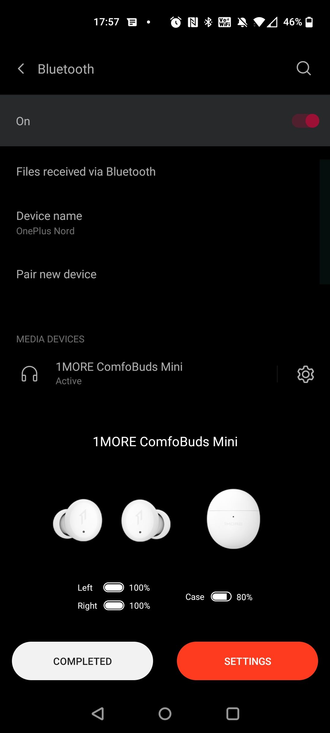 1more comfobuds app overlay