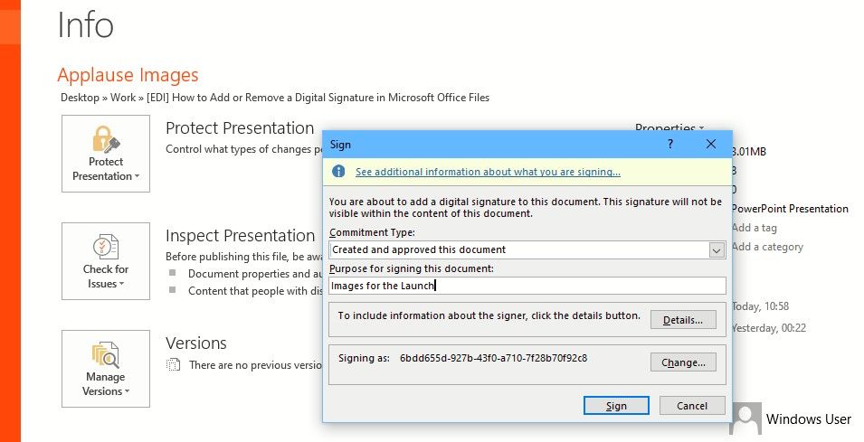 How to add, remove and change Digital Signatures in Word files