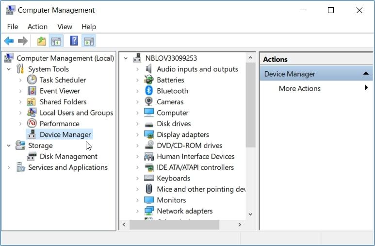Opening the Device Manager using the Computer Management Tool
