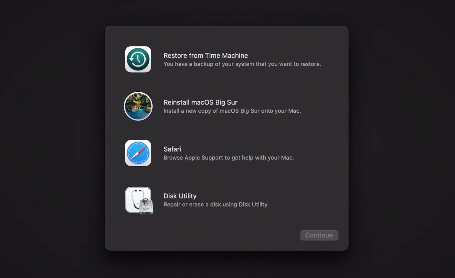 macOS Recovery menu.