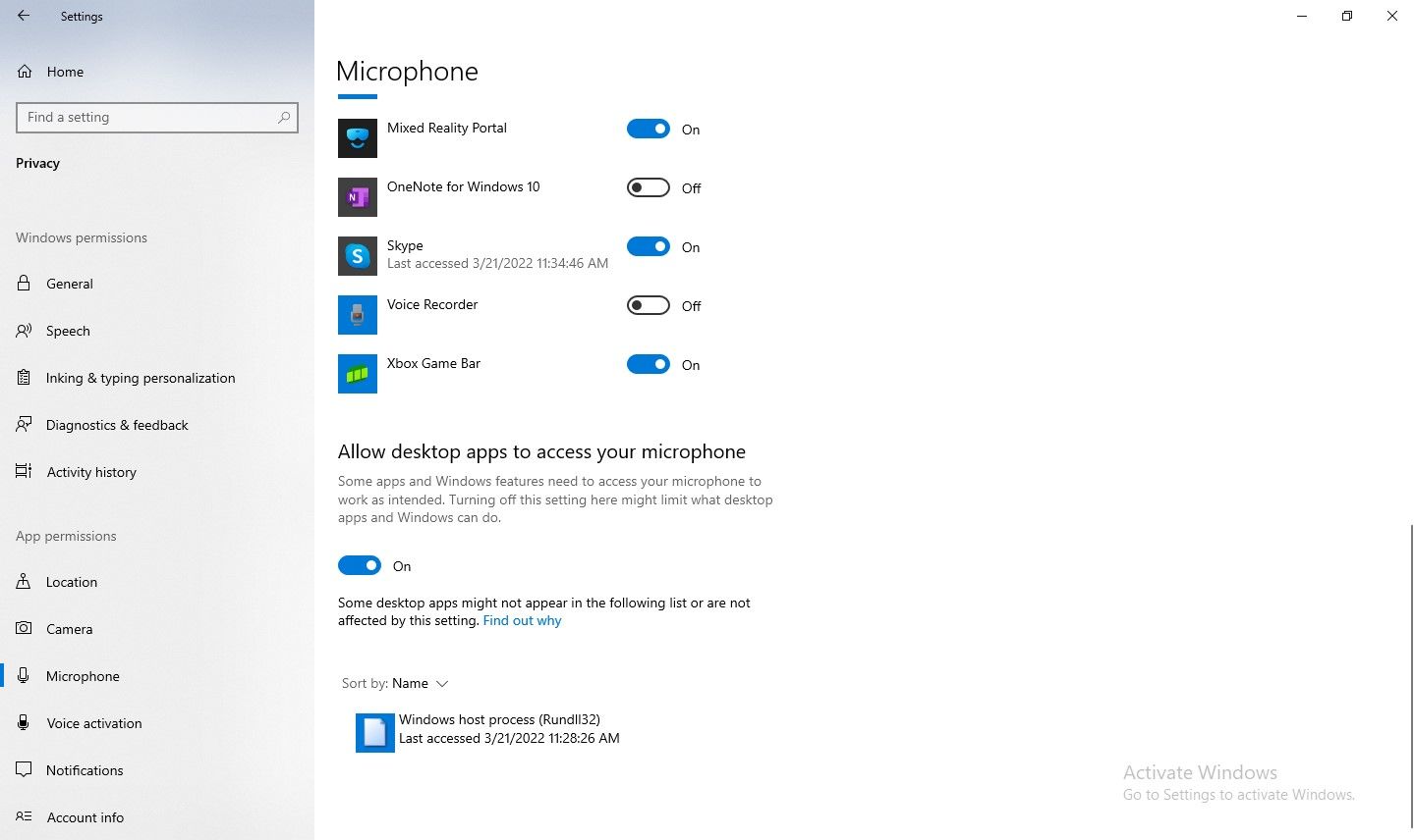 Changing Skype App Permissions to Access Microphone in Windows Settings