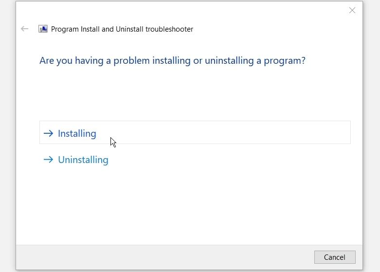 Running the Microsoft Program Install and Uninstall Troubleshooter