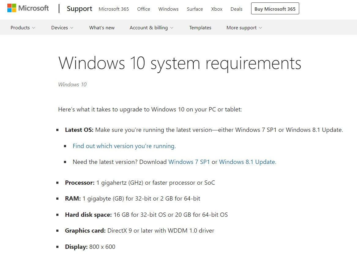 windows 10 system requirement