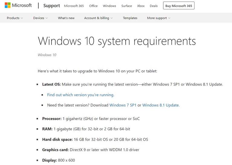 persyaratan sistem windows 10