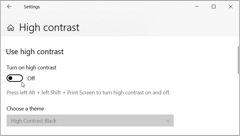 Configuring the High Contrast Settings
