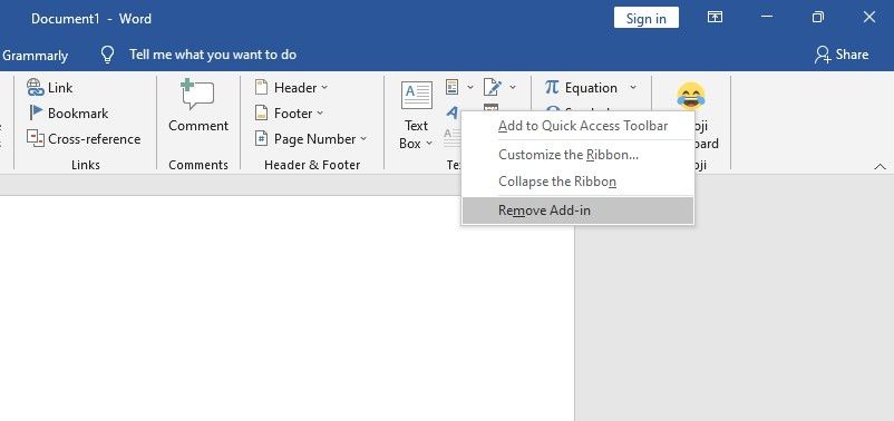 Removing Add-in From Microsoft Word Insert Ribbon