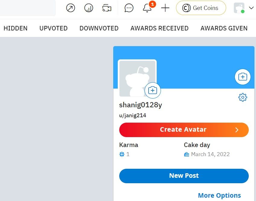 Settings (Gear Icon) to Change Display Name on Reddit