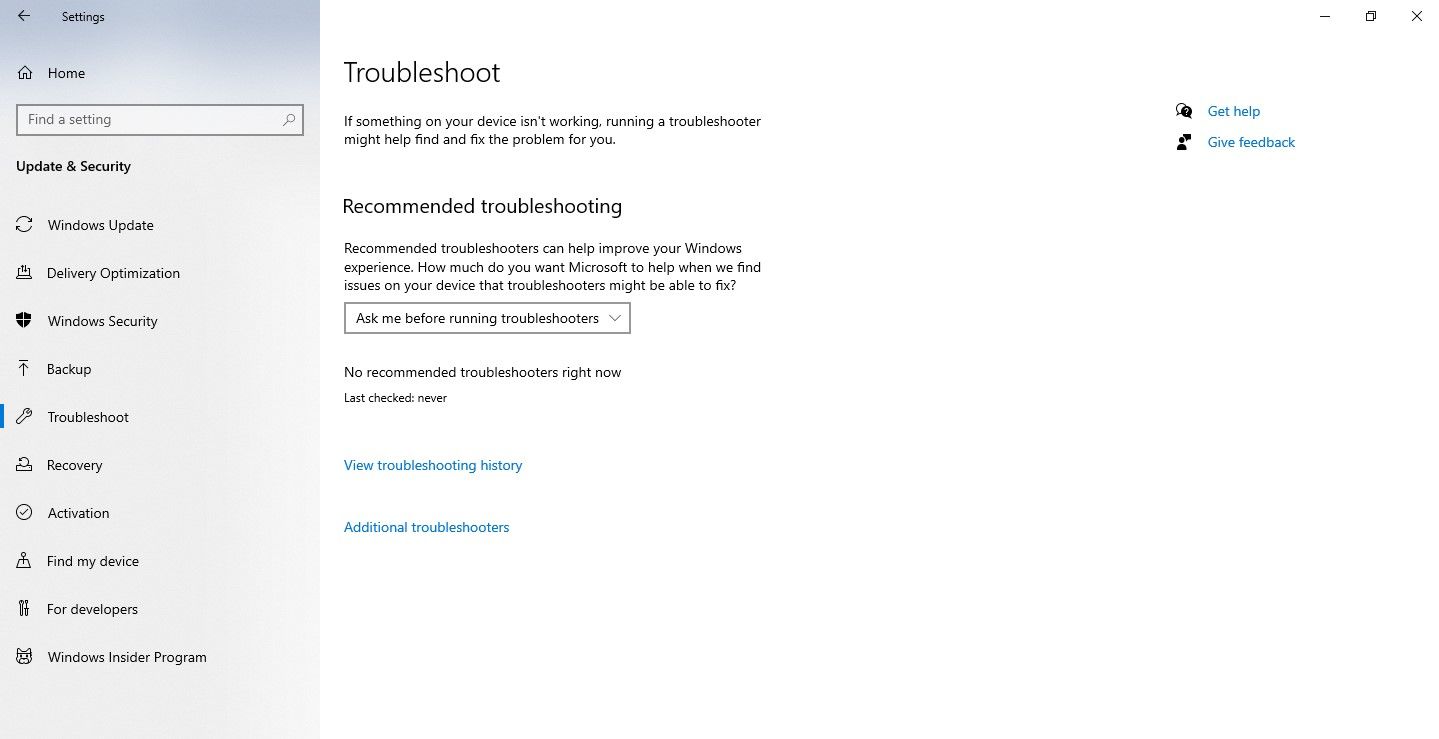 Troubleshoot Options in Windows Settings App