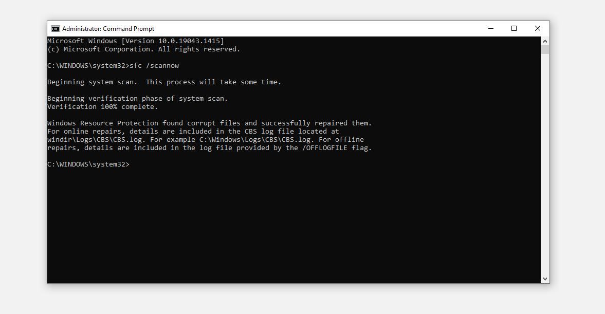 SFC Scan Complete in Windows Command Prompt