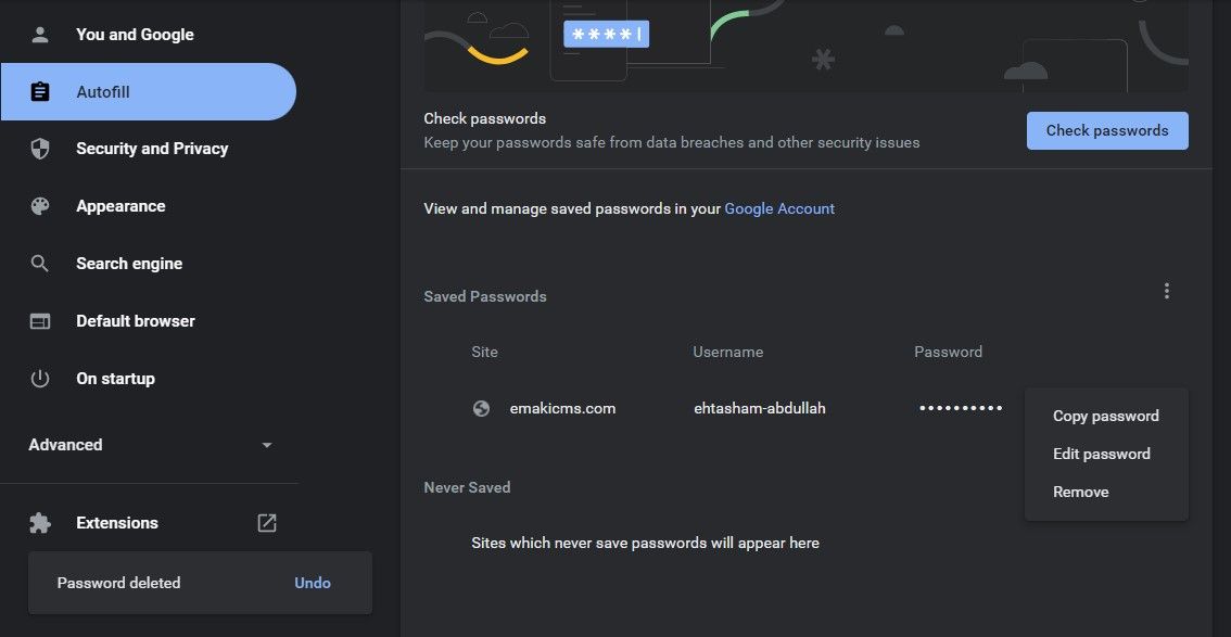 Changing Already Saved Passwords in Chrome Autofill Settings