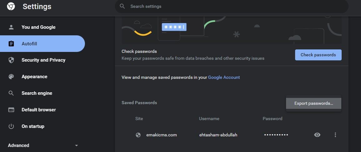 Exporting Passwords From Chrome Autofill Settings
