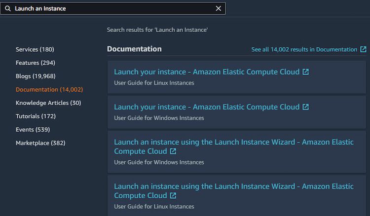 AWS Search Console On AWS Dashboard