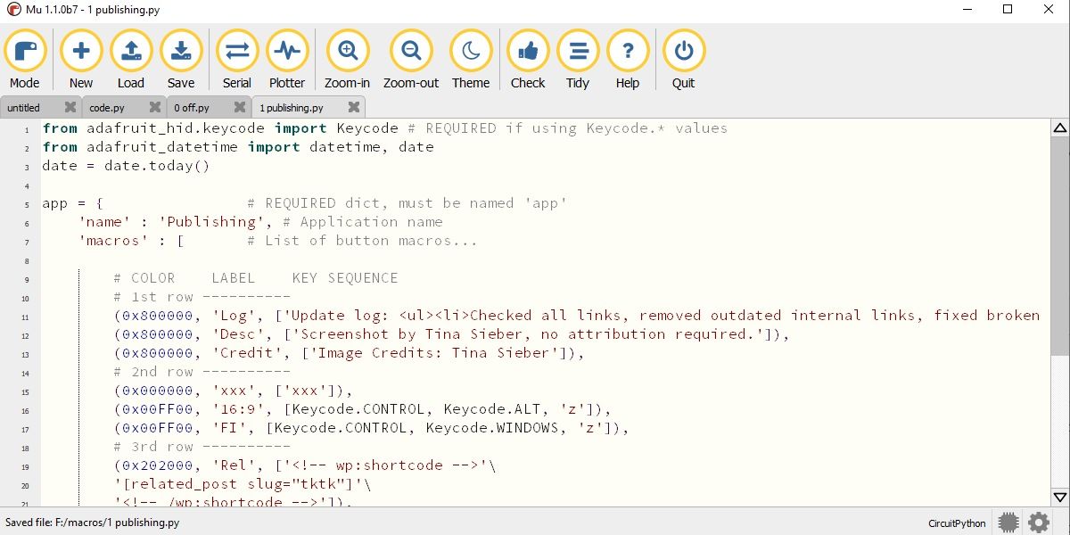 Adafruit MacroPad Mu Editor Boilerplate Macro