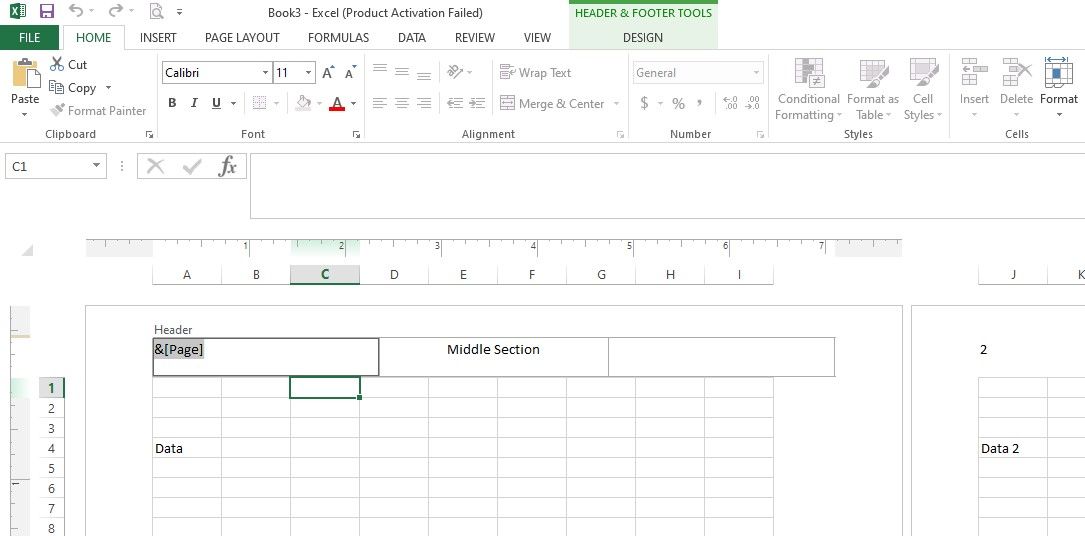 اضافه کردن شماره صفحه از پیش تعیین شده در بخش چپ سربرگ و متن سفارشی در بخش میانی کاربرگ Microsoft Excel